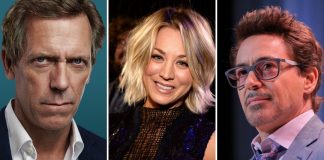 Nell'immagine Hugh Laurie, Kaley Cuoco, Robert Downey Jr.