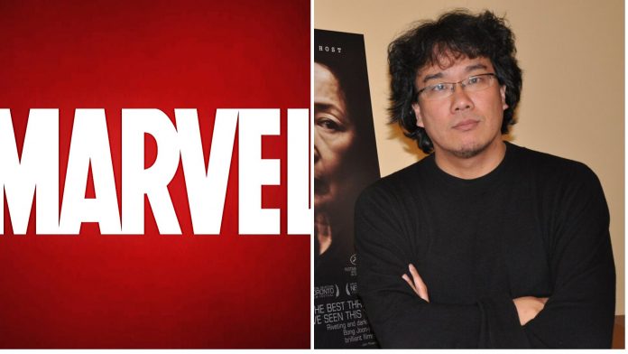 Il regista Bong Joon-ho e il logo Marvel