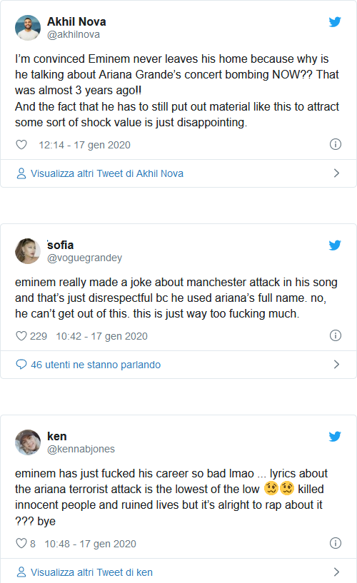 Screenshot 2020 01 17 Eminem criticato per le frasi sullattentato di Manchester