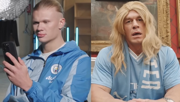 Haaland e Cena nello spot del tour USA del Man City